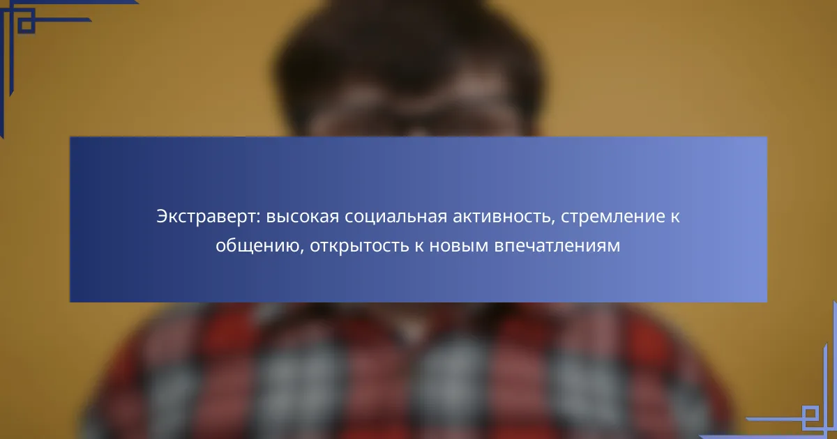 Экстраверт: высокая социальная активность, стремление к общению, открытость к новым впечатлениям